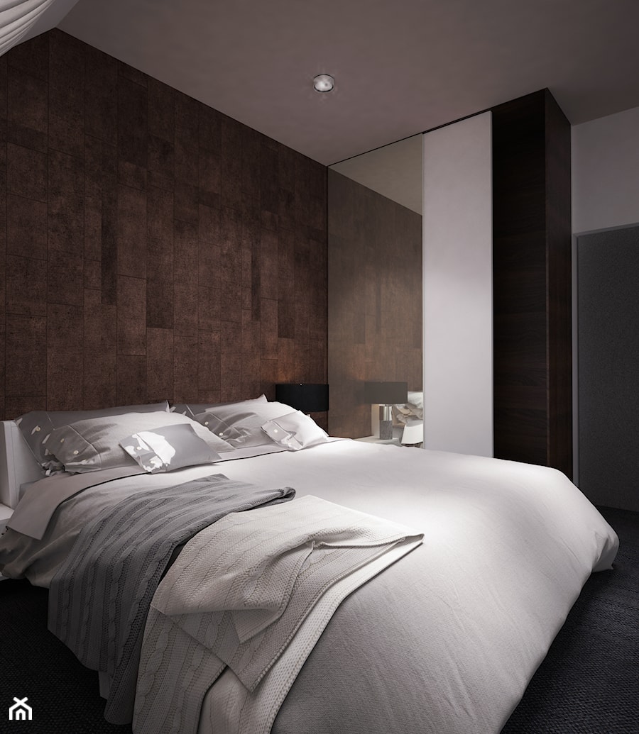 zielone jabłuszko - Mała szara sypialnia na poddaszu, styl minimalistyczny - zdjęcie od Dekoncept