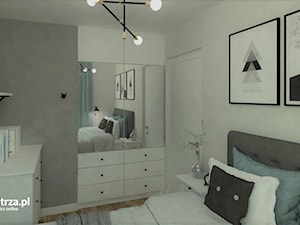 Sypialnia Pana Kuby - Mała biała szara sypialnia, styl skandynawski - zdjęcie od e-wnetrza.pl