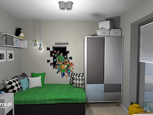 Pokój Krzysia - pasjonata Minecraft - Średni czarny szary pokój dziecka dla nastolatka dla chłopca, styl nowoczesny - zdjęcie od e-wnetrza.pl
