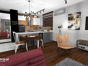 Wnętrze w stylu Loftowym - Mały biały salon z kuchnią z jadalnią, styl industrialny - zdjęcie od e-wnetrza.pl