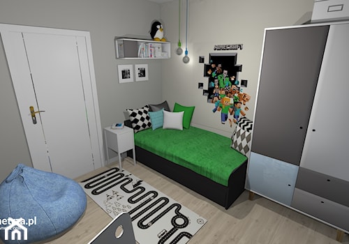 Pokój Krzysia - pasjonata Minecraft - Średni szary pokój dziecka dla dziecka dla nastolatka dla chłopca dla dziewczynki, styl nowoczesny - zdjęcie od e-wnetrza.pl