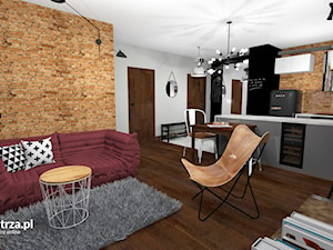 Wnętrze w stylu Loftowym - Średni biały brązowy salon z kuchnią z jadalnią, styl industrialny - zdjęcie od e-wnetrza.pl