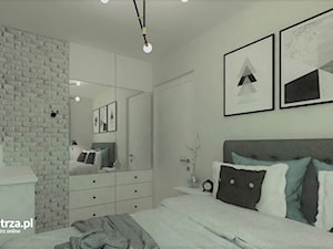 Sypialnia Pana Kuby - Mała biała szara sypialnia, styl skandynawski - zdjęcie od e-wnetrza.pl