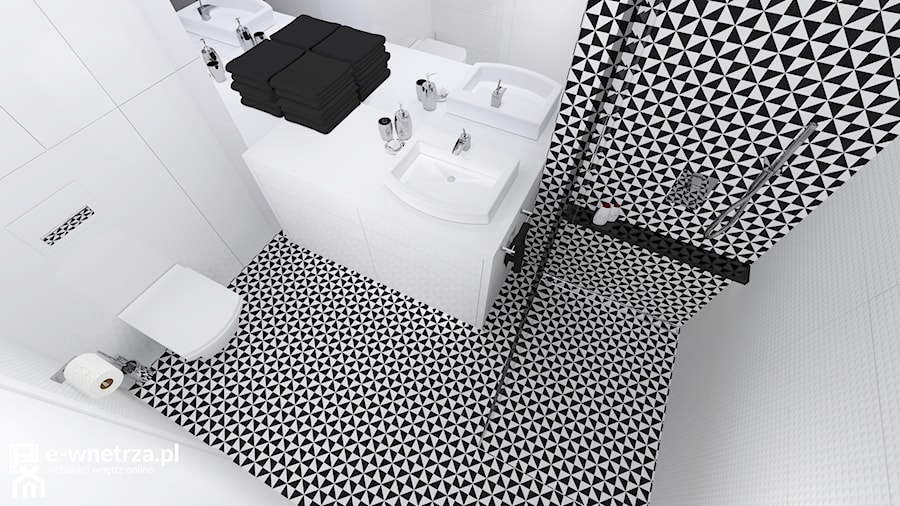 Czarno-biała łazienka - Mała bez okna z lustrem łazienka, styl nowoczesny - zdjęcie od e-wnetrza.pl