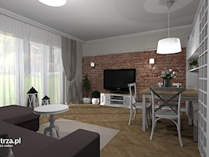 Salon klasyczny - Średni biały salon z jadalnią z tarasem / balkonem z bibiloteczką, styl tradycyjny - zdjęcie od e-wnetrza.pl