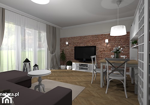Salon klasyczny - Średni biały salon z jadalnią z tarasem / balkonem z bibiloteczką, styl tradycyjny - zdjęcie od e-wnetrza.pl
