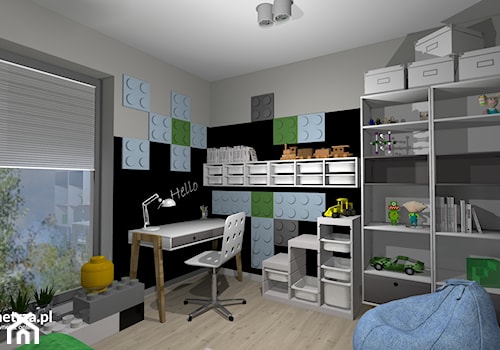 Pokój Krzysia - pasjonata Minecraft - Średni czarny szary pokój dziecka dla dziecka dla nastolatka dla chłopca dla dziewczynki, styl nowoczesny - zdjęcie od e-wnetrza.pl