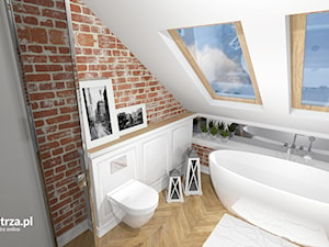 Eklektyczna Łazienka - Średnia na poddaszu łazienka z oknem, styl nowoczesny - zdjęcie od e-wnetrza.pl