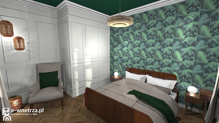 Mieszkanie w kamienicy - Przemyśl - Mała szara zielona sypialnia, styl nowoczesny - zdjęcie od e-wnetrza.pl
