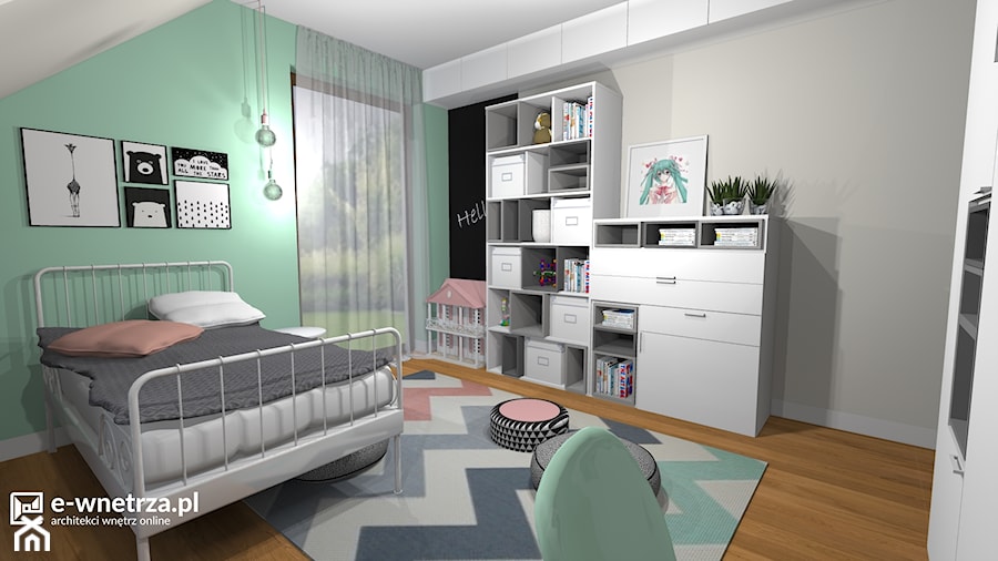 Pokój 3 latki - Średni szary zielony pokój dziecka dla nastolatka dla chłopca dla dziewczynki, styl nowoczesny - zdjęcie od e-wnetrza.pl