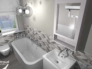 Nowoczesność i klasyka - szara łazienka - Mała z lustrem łazienka z oknem, styl tradycyjny - zdjęcie od e-wnetrza.pl