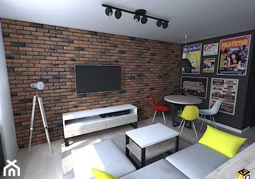 mieszkanie 55m2 łomża - Średni biały czarny salon z jadalnią, styl industrialny - zdjęcie od Interior Design A3D Architekci Krzysztof Gruszfeld