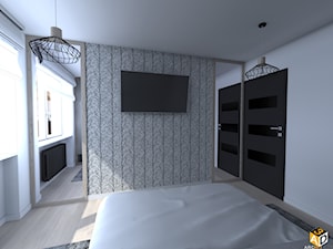 mieszkanie 55m2 łomża - Mała biała szara sypialnia, styl minimalistyczny - zdjęcie od Interior Design A3D Architekci Krzysztof Gruszfeld