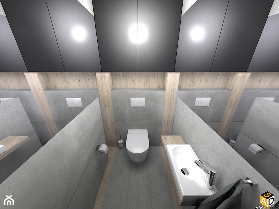 DOM parterowy 160m2 - Mała bez okna z lustrem łazienka - zdjęcie od Interior Design A3D Architekci Krzysztof Gruszfeld
