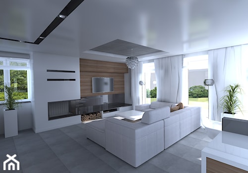 DOM parterowy - Średni biały salon, styl nowoczesny - zdjęcie od Interior Design A3D Architekci Krzysztof Gruszfeld