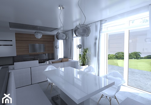 DOM parterowy - Średnia biała jadalnia w salonie, styl nowoczesny - zdjęcie od Interior Design A3D Architekci Krzysztof Gruszfeld