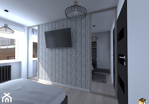 mieszkanie 55m2 łomża - Mała biała szara sypialnia, styl industrialny - zdjęcie od Interior Design A3D Architekci Krzysztof Gruszfeld
