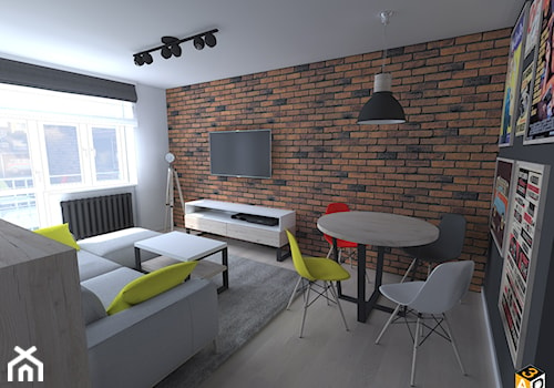 mieszkanie 55m2 łomża - Mały czarny szary salon z jadalnią, styl industrialny - zdjęcie od Interior Design A3D Architekci Krzysztof Gruszfeld