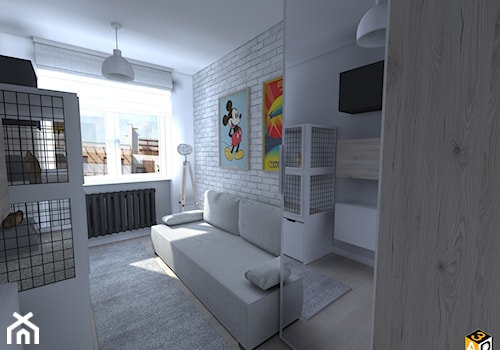 mieszkanie 55m2 łomża - Mały biały szary pokój dziecka dla nastolatka dla chłopca dla dziewczynki, styl industrialny - zdjęcie od Interior Design A3D Architekci Krzysztof Gruszfeld