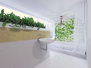 złoto, drewno, jasny beton, kryształki, zieleń - zdjęcie od Projektowanie Wnętrz Agnieszka Siury