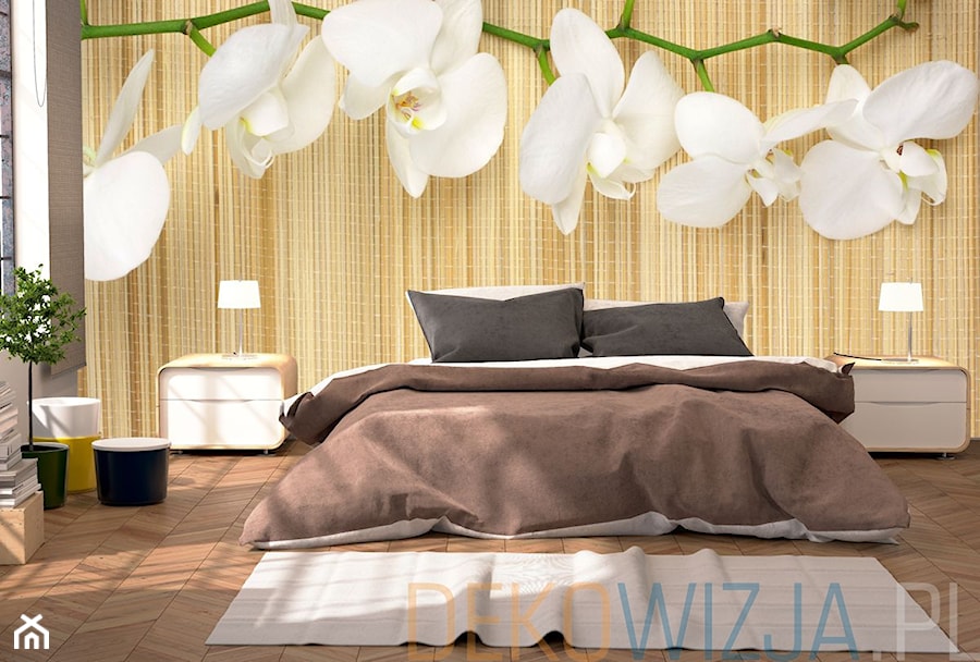 fototapeta orchidea na tle bambusowych desek - zdjęcie od dekowizja.pl