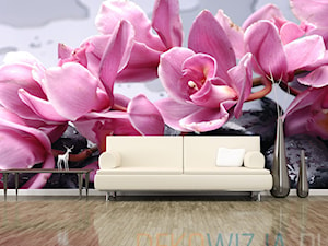 Fototapeta Różowa orchidea na mokrych kamieniach zen - zdjęcie od dekowizja.pl
