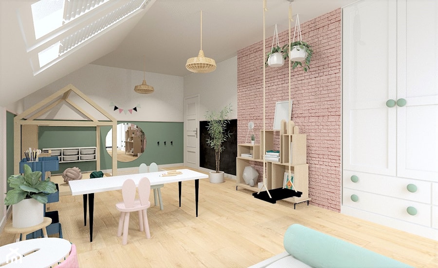 Pokój z różową cegłą - zdjęcie od MOA design