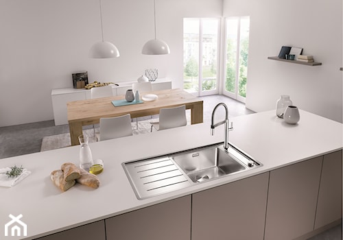 Zlewozmywaki stalowe BLANCO - Średnia biała jadalnia w kuchni, styl skandynawski - zdjęcie od COMITOR Sp. z o.o.