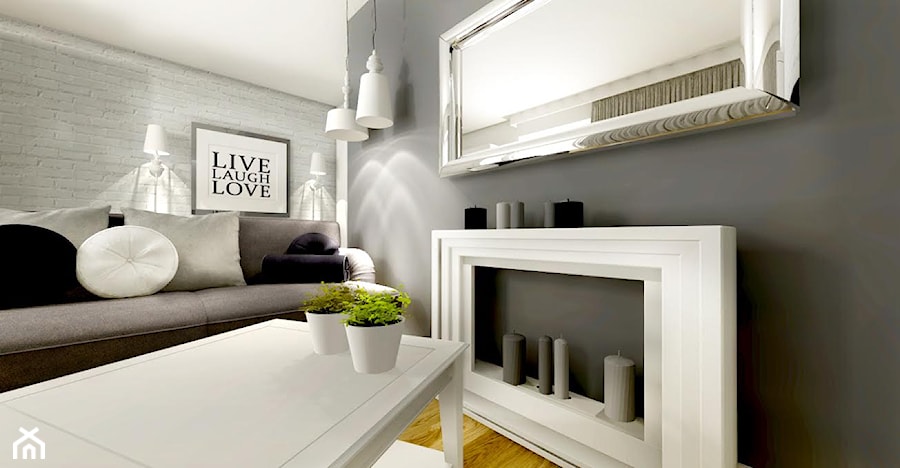 Projekt przytulnego mieszkania w Poznaniu. - Mały biały czarny salon, styl tradycyjny - zdjęcie od LaskowskaWnętrza