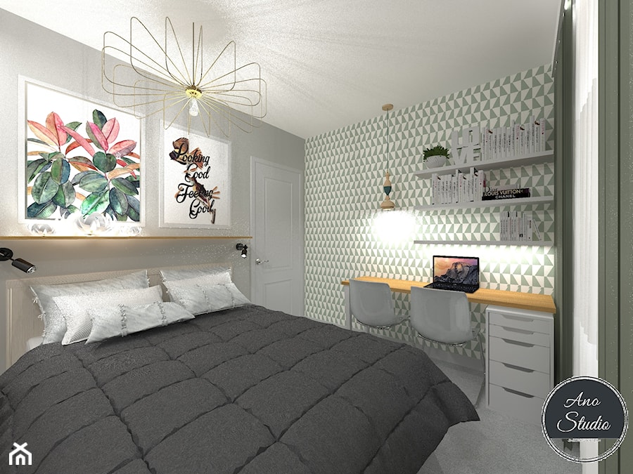 Mieszkanie 55 m2 - Sypialnia, styl nowoczesny - zdjęcie od Ano Studio