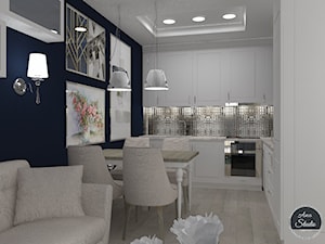 Salon z aneksem kuchennym - Średnia otwarta z salonem z zabudowaną lodówką kuchnia w kształcie litery l, styl glamour - zdjęcie od Ano Studio