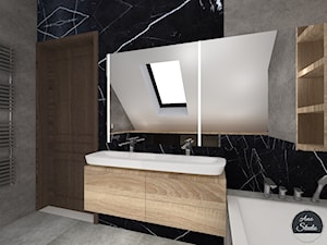 Łazienka - Średnia na poddaszu z dwoma umywalkami łazienka z oknem, styl nowoczesny - zdjęcie od Ano Studio