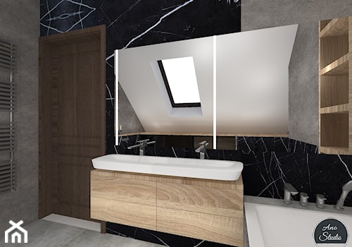 Łazienka - Średnia na poddaszu z dwoma umywalkami łazienka z oknem, styl nowoczesny - zdjęcie od Ano Studio