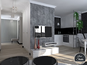 Salon z aneksem kuchennym i jadalnią w bloku - Salon, styl glamour - zdjęcie od Ano Studio