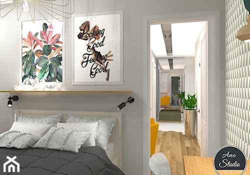 Mieszkanie 55 m2 - Mała szara z biurkiem sypialnia, styl nowoczesny - zdjęcie od Ano Studio