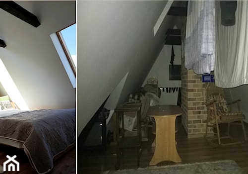 Metamorfoza i przekształcenie domu jednorodzinnego na mini pensjonat - Mała szara sypialnia na poddaszu, styl rustykalny - zdjęcie od Ola Gaber