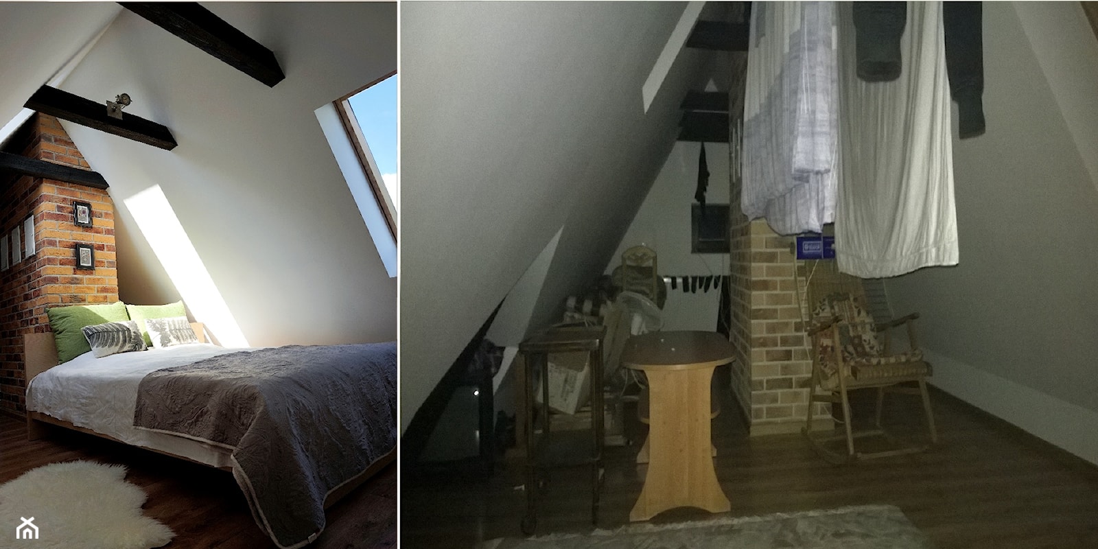 Metamorfoza i przekształcenie domu jednorodzinnego na mini pensjonat - Mała szara sypialnia na poddaszu, styl rustykalny - zdjęcie od Ola Gaber - Homebook