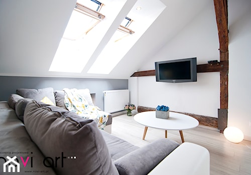 K12 Apartament 1 - Kraków - Realizacja 2015 - Mały biały szary salon, styl skandynawski - zdjęcie od NOVI art Pracownia projektowa