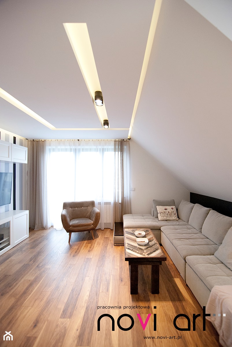 Mieszkanie Sobieskiego - Myślenice - Realizacja 2014 - Średni biały salon, styl nowoczesny - zdjęcie od NOVI art Pracownia projektowa