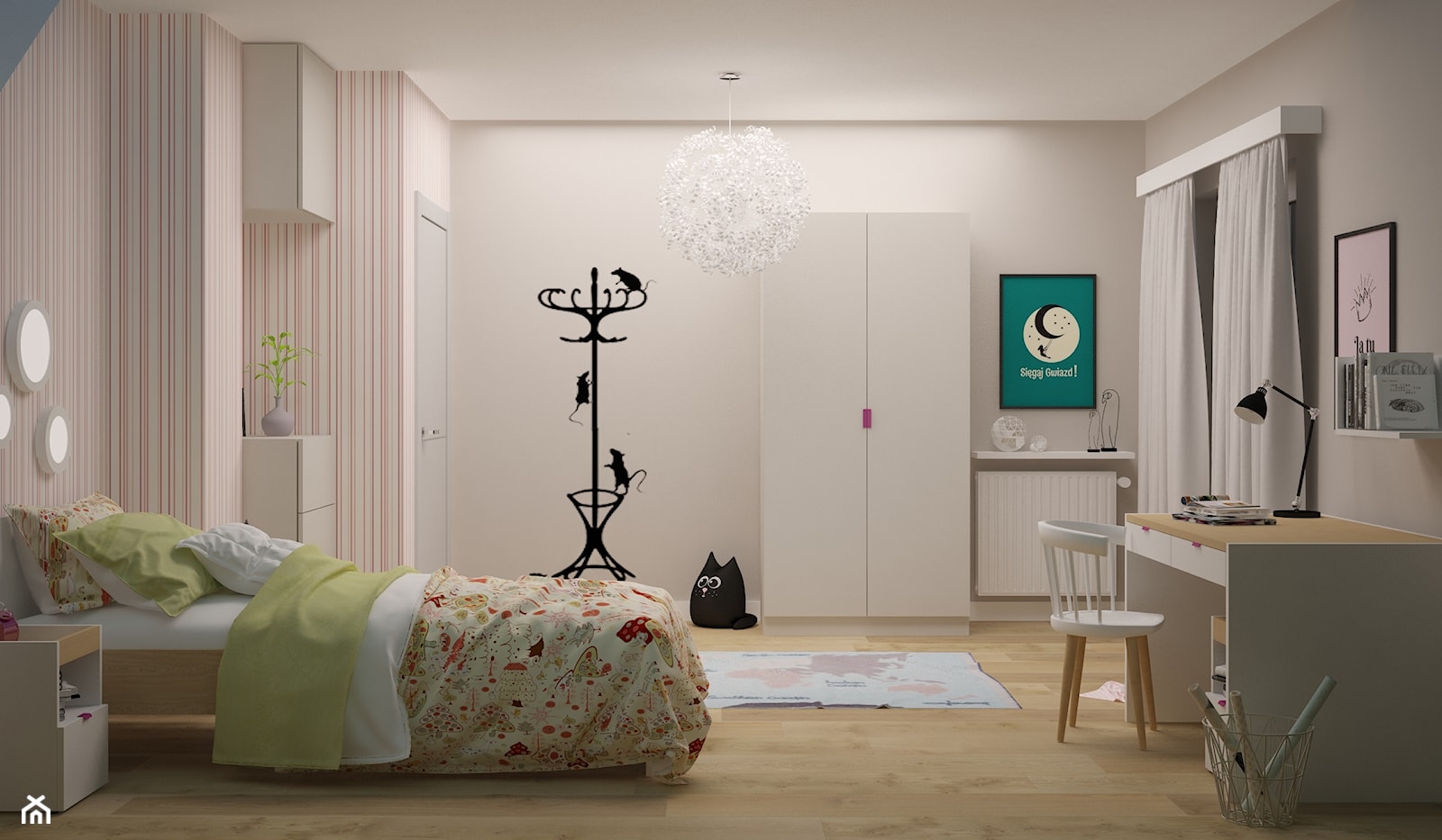 Pokój dziewczynki - Średni beżowy biały różowy pokój dziecka dla nastolatka dla dziewczynki, styl nowoczesny - zdjęcie od Agata Biały Architekt - Homebook