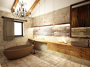 Dom w stylu Challet - Duża na poddaszu łazienka z oknem, styl rustykalny - zdjęcie od Agata Biały Architekt