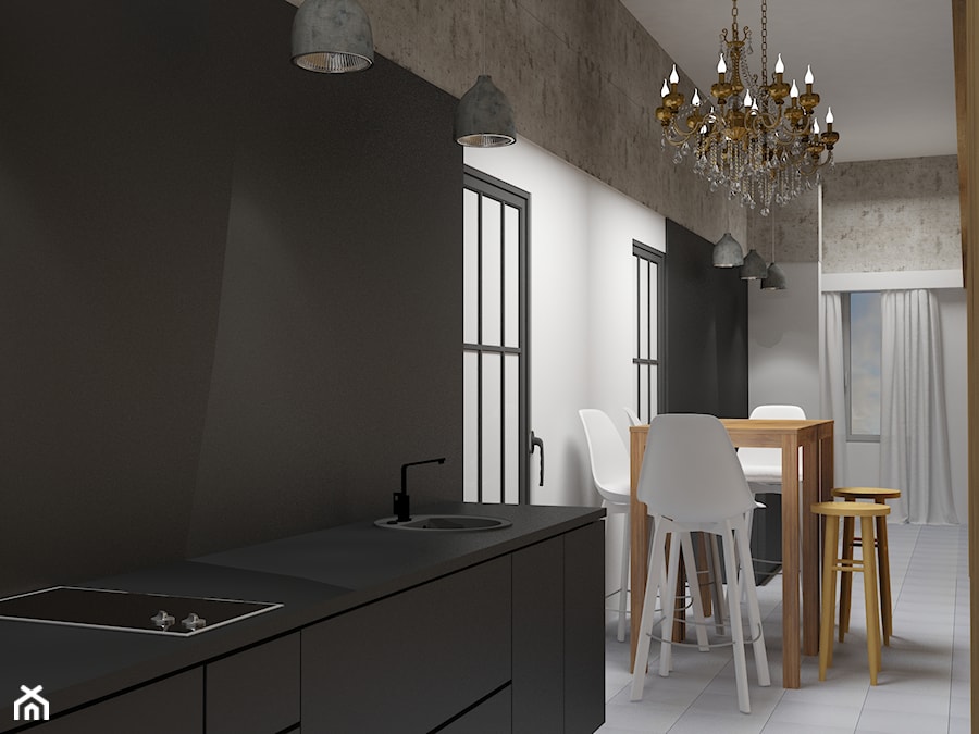 Mieszkanie do wynajęcia - Mała biała szara jadalnia w kuchni, styl nowoczesny - zdjęcie od Agata Biały Architekt