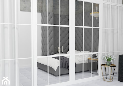 Mieszkanie do wynajęcia - Średnia biała szara sypialnia z balkonem / tarasem, styl nowoczesny - zdjęcie od Agata Biały Architekt