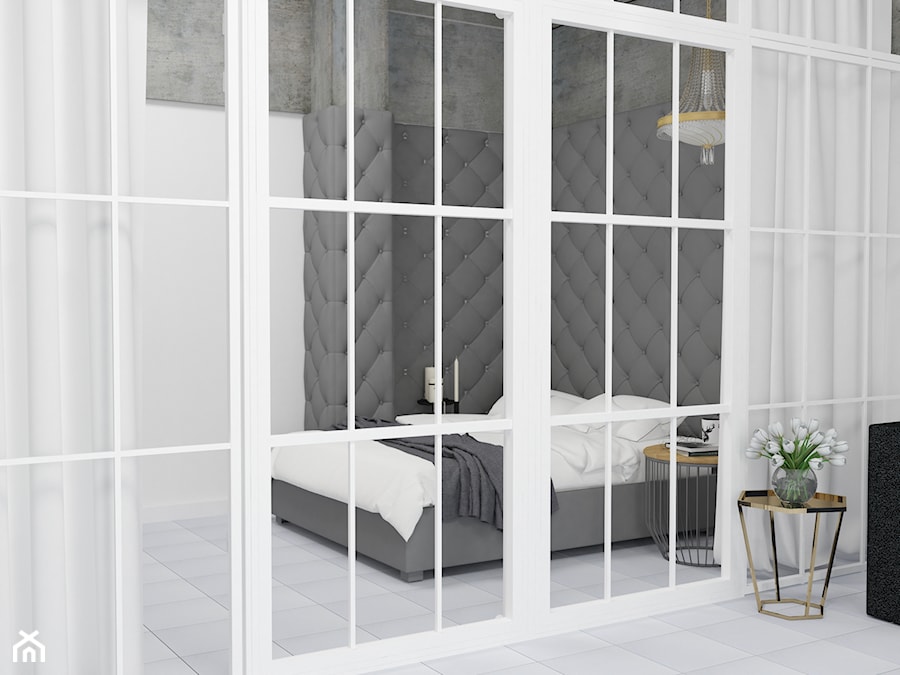 Mieszkanie do wynajęcia - Średnia biała szara sypialnia z balkonem / tarasem, styl nowoczesny - zdjęcie od Agata Biały Architekt