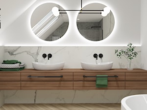 Projekt domu w Gliwicach - Mała na poddaszu z lustrem z dwoma umywalkami łazienka z oknem, styl nowoczesny - zdjęcie od KP Pure Form