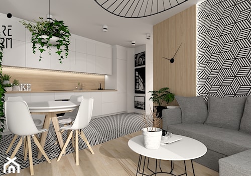 Mieszkanie we Wrocławiu - Mały szary salon z kuchnią z jadalnią, styl nowoczesny - zdjęcie od KP Pure Form