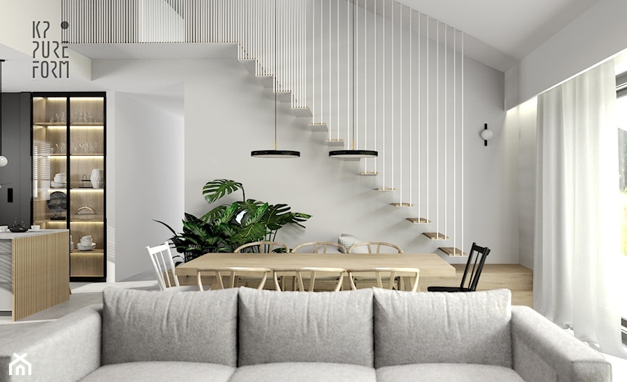 Projekt Modern Japandi - Średnia biała jadalnia w salonie, styl skandynawski - zdjęcie od KP Pure Form
