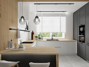 Projekt domu przytulna nowoczesnosć - Średnia otwarta biała z zabudowaną lodówką z nablatowym zlewozmywakiem kuchnia w kształcie litery g z oknem, styl nowoczesny - zdjęcie od KP Pure Form