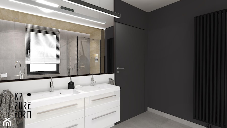 Średnia na poddaszu z dwoma umywalkami łazienka z oknem, styl nowoczesny - zdjęcie od KP Pure Form