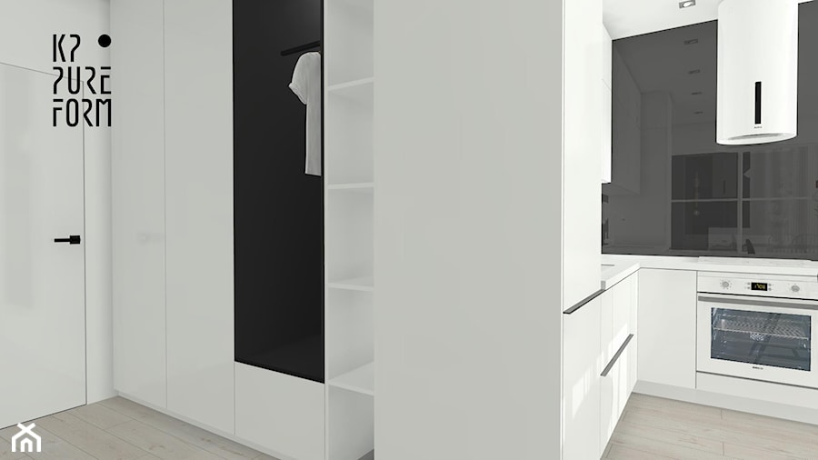 Projekt mieszkania z aneksem_Katowice - Mały z wieszakiem biały hol / przedpokój, styl skandynawski - zdjęcie od KP Pure Form